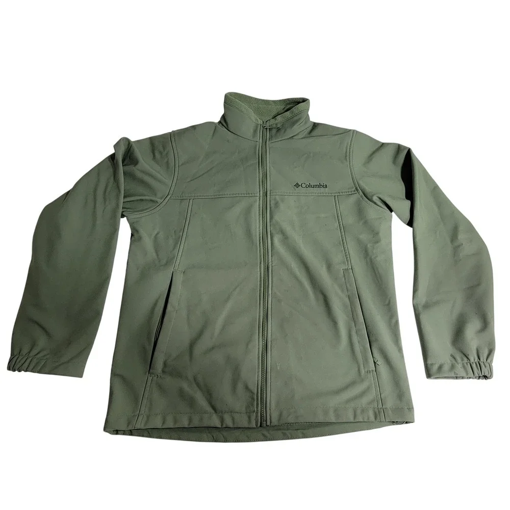 Columbia Mens Ascender Softshell Jacket Sage Green Fleece Lined Size M Full Zip